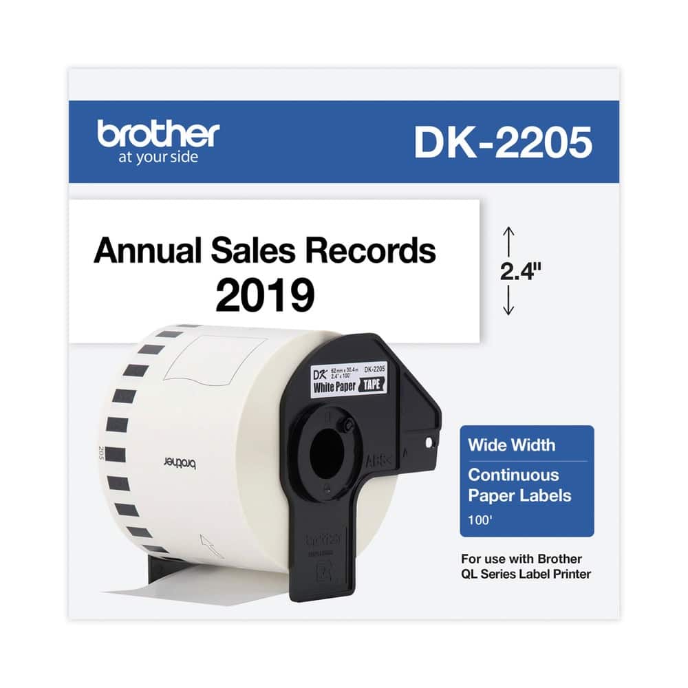 Brother - DK2205 2.4 in. x 100 ft. Continuous Paper Label Tape - (1-Roll) - White