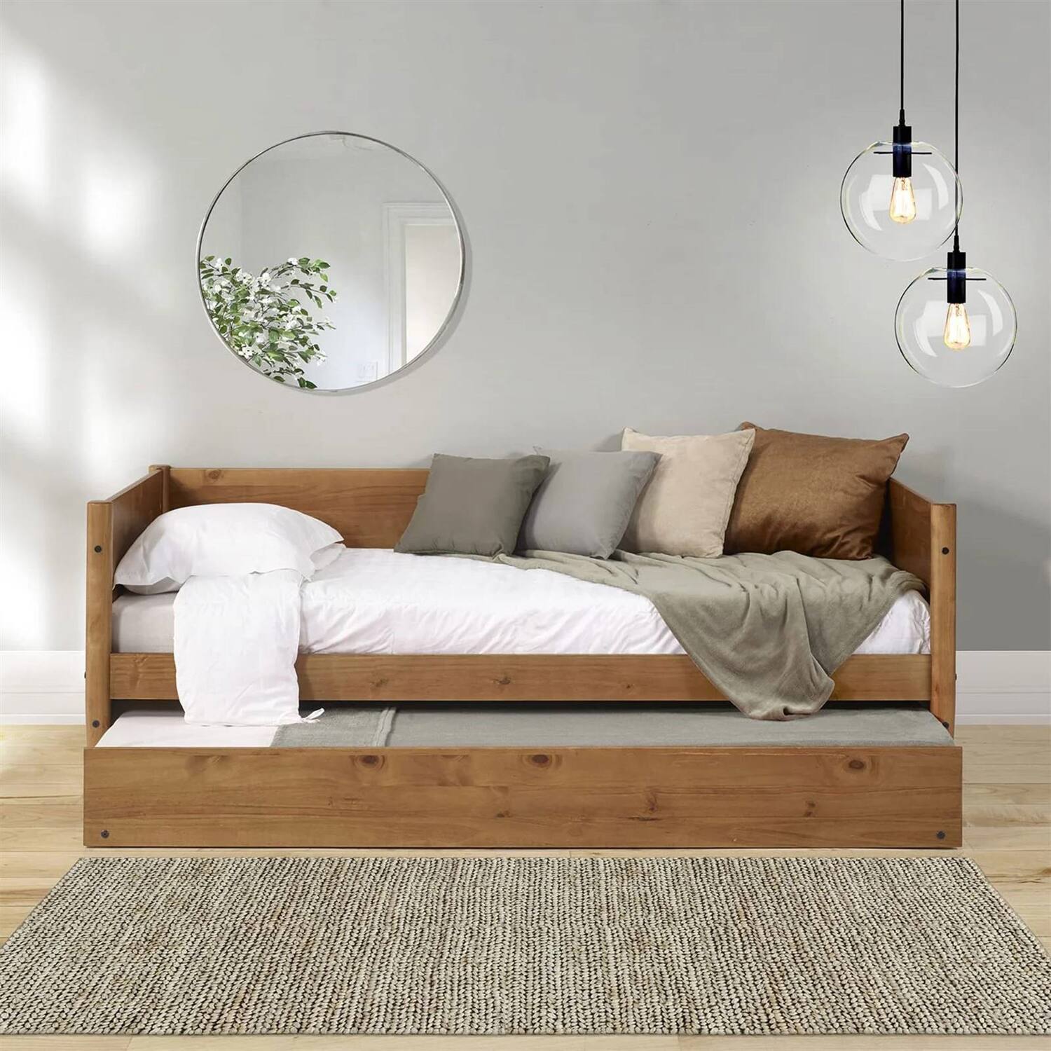 Alt View 1. Hivvago - Hivvago Twin size Solid Wood Daybed with Roll Out Trundle Bed Frame - Medium Brown.