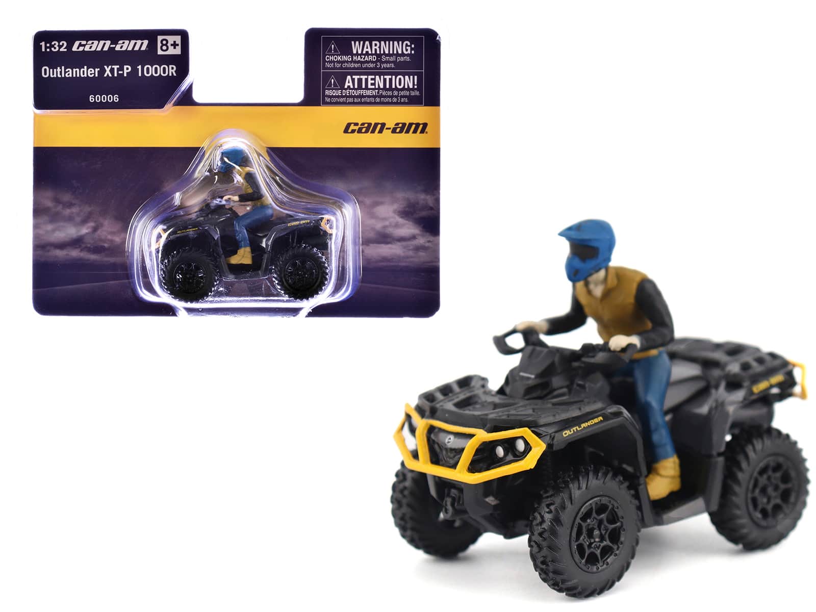 Can-Am Outlander XT-P 1000R ATV Iron with Driver Figure 1/32 Diecast Model by BRP Models - Gray and Neo Yellow