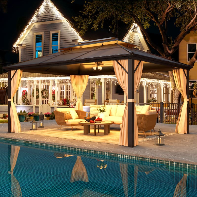 U-HOMY - Hardtop Gazebo Patio Pergola with Double Roof – Durable Aluminum & Polycarbonate Roof - 10'x13'