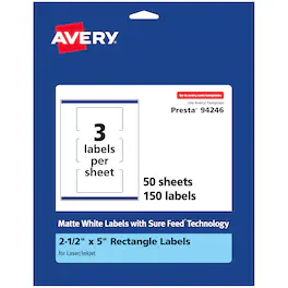 Avery - Matte Rectangle Labels, 2.5" x 5", 150 Labels - White