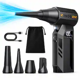 AMUMU - Compressed Air Duster Rechargeable Electric Cordless Electric with 5 Nozzles for Computer Keyboard Car & Home - Black
