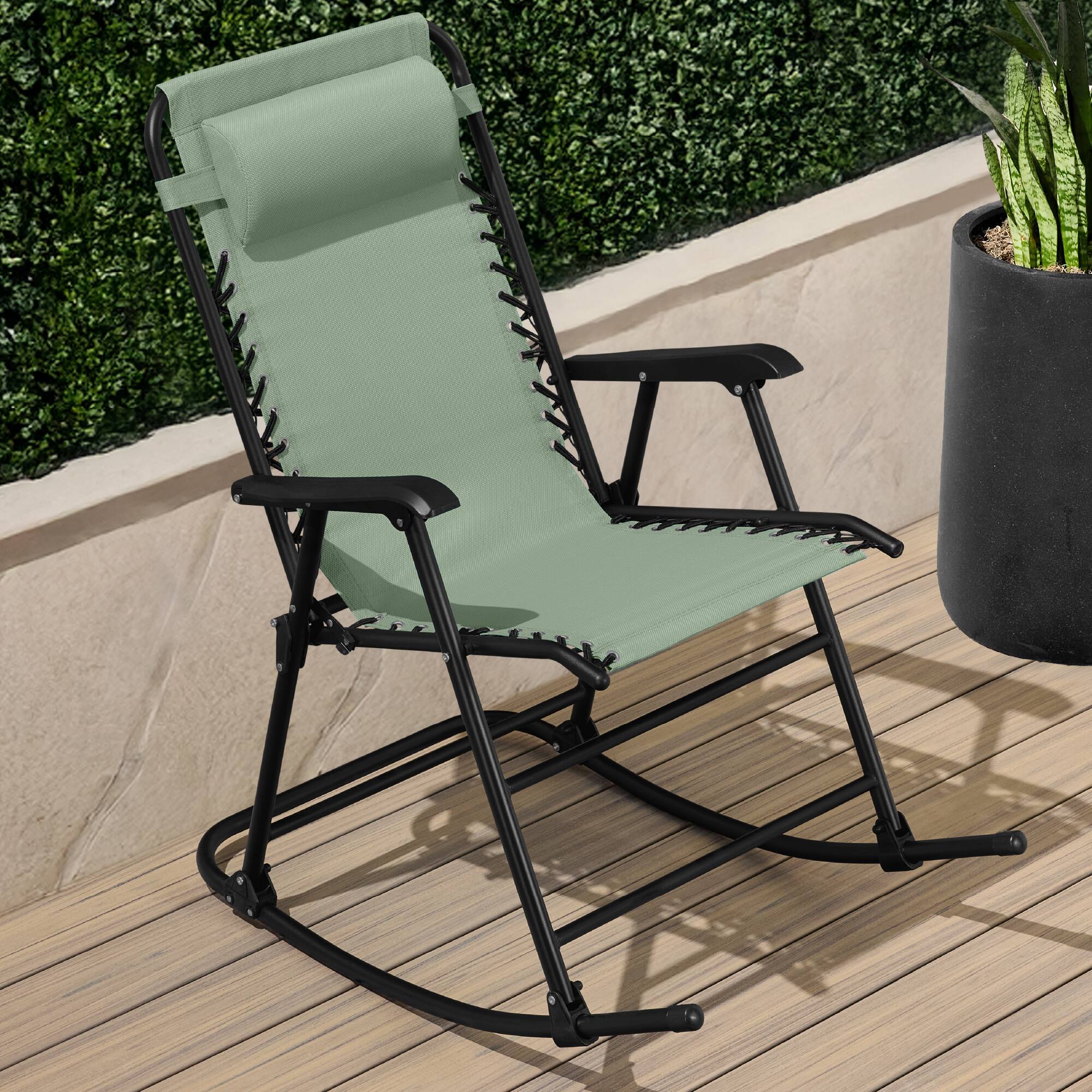 Alt View 6. Best Choice Products - Best Choice Products Folding Outdoor Zero Gravity Rocking Lounge Chair w/ Headrest Pillow - Sage Green - Sage Green.