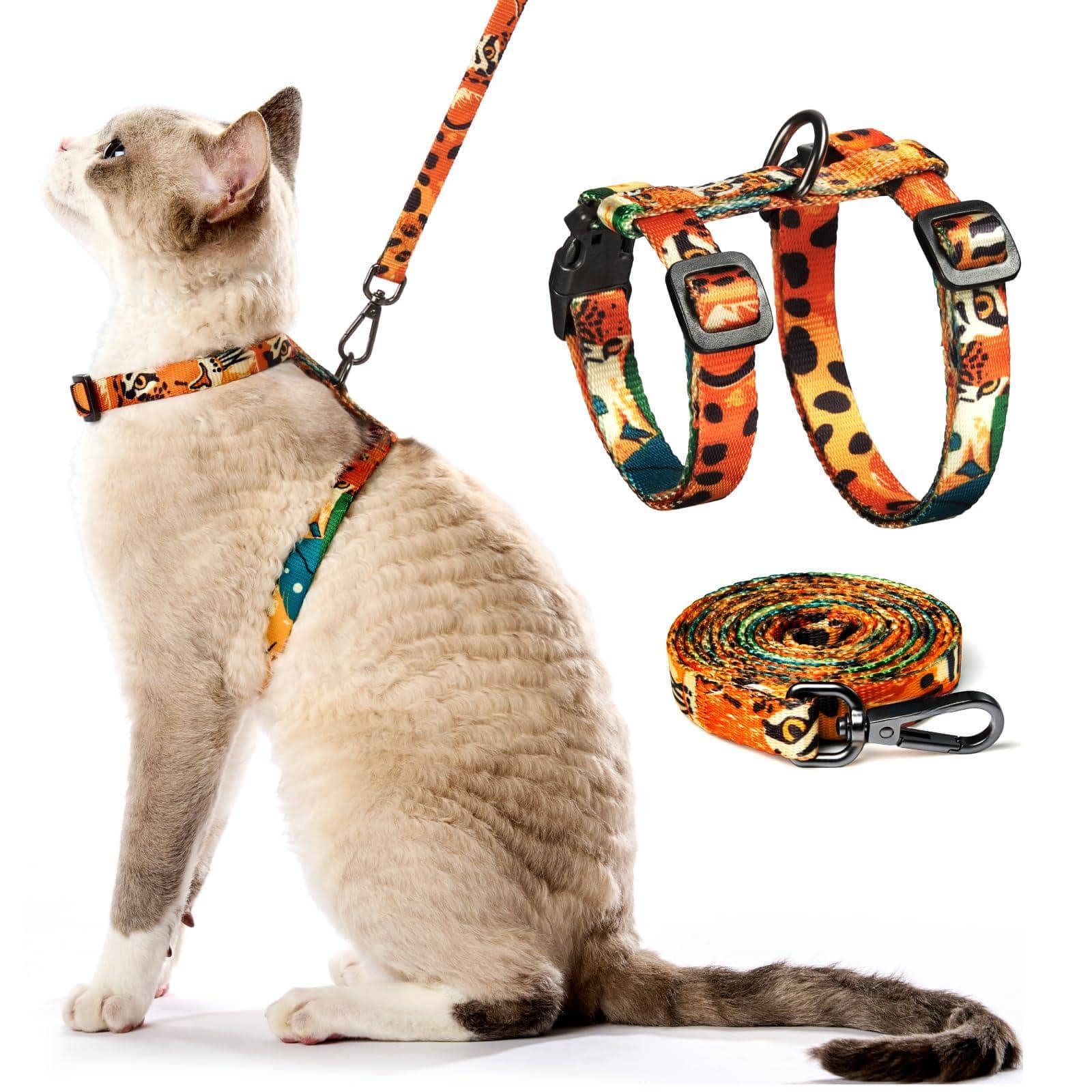 Paradigms Interiors - Cat Harness And Leash Set - Escape Proof Comfortable Soft Use Safe & Easy Walking Travel Kitten For Cats - Orange King of The Jungle