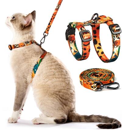 Front. Paradigms Interiors - Cat Harness And Leash Set - Escape Proof Comfortable Soft Use Safe & Easy Walking Travel Kitten For Cats - Orange King of The Jungle.