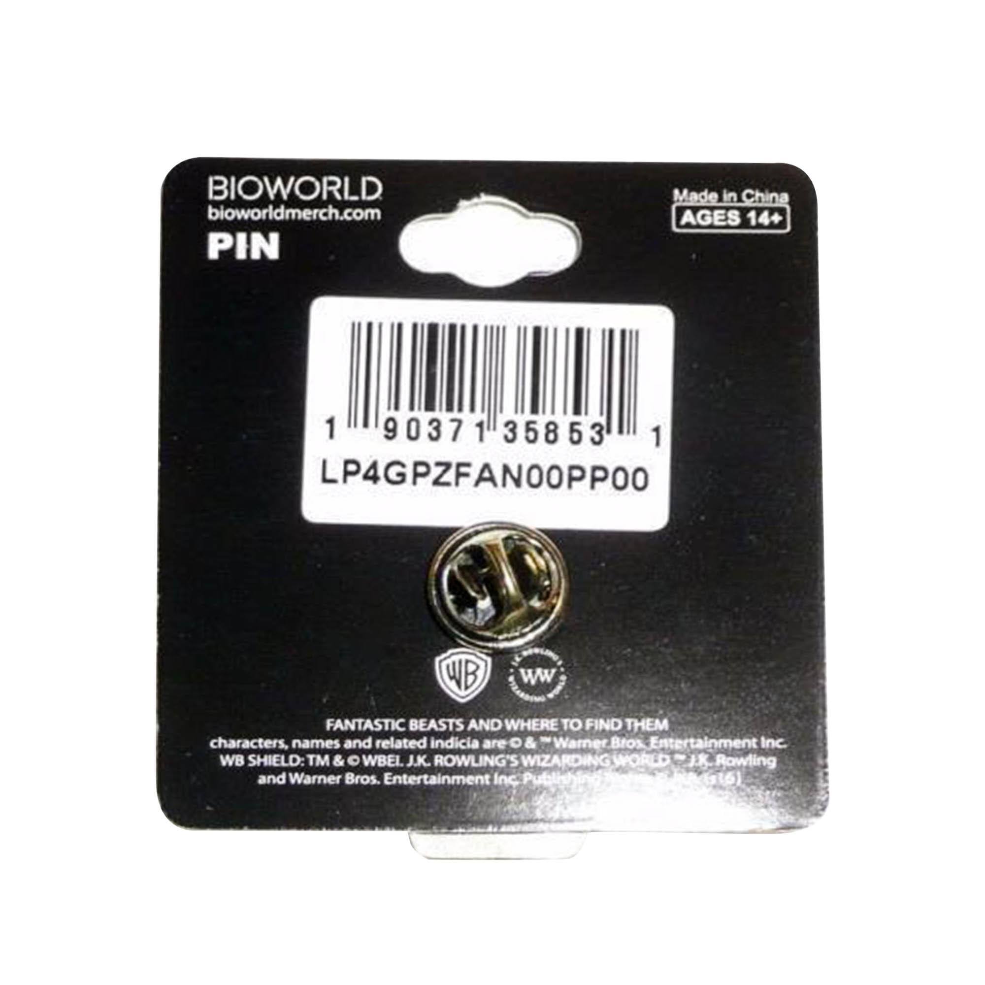 BIOWORLD  
bioworldmerch.com  
PIN  
Made in China  
AGES 14+  

1 90371 35853 1  
LP4GPZFAN00PP00  

FANTASTIC BEASTS AND WHERE TO FIND THEM  
characters, names and related indicia are © Warner Bros. Entertainment Inc.  
WB SHIELD: TM & © WBEL  
J.K. ROWLING'S WIZARDING WORLD: TM & © WBEL  
J.K. Rowling and Warner Bros. Entertainment Inc. Publishing
