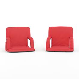 Emma + Oliver - 2 Pack Folding Metal Stadium Chairs with Padded, Reclining Back & Armrests - Blue