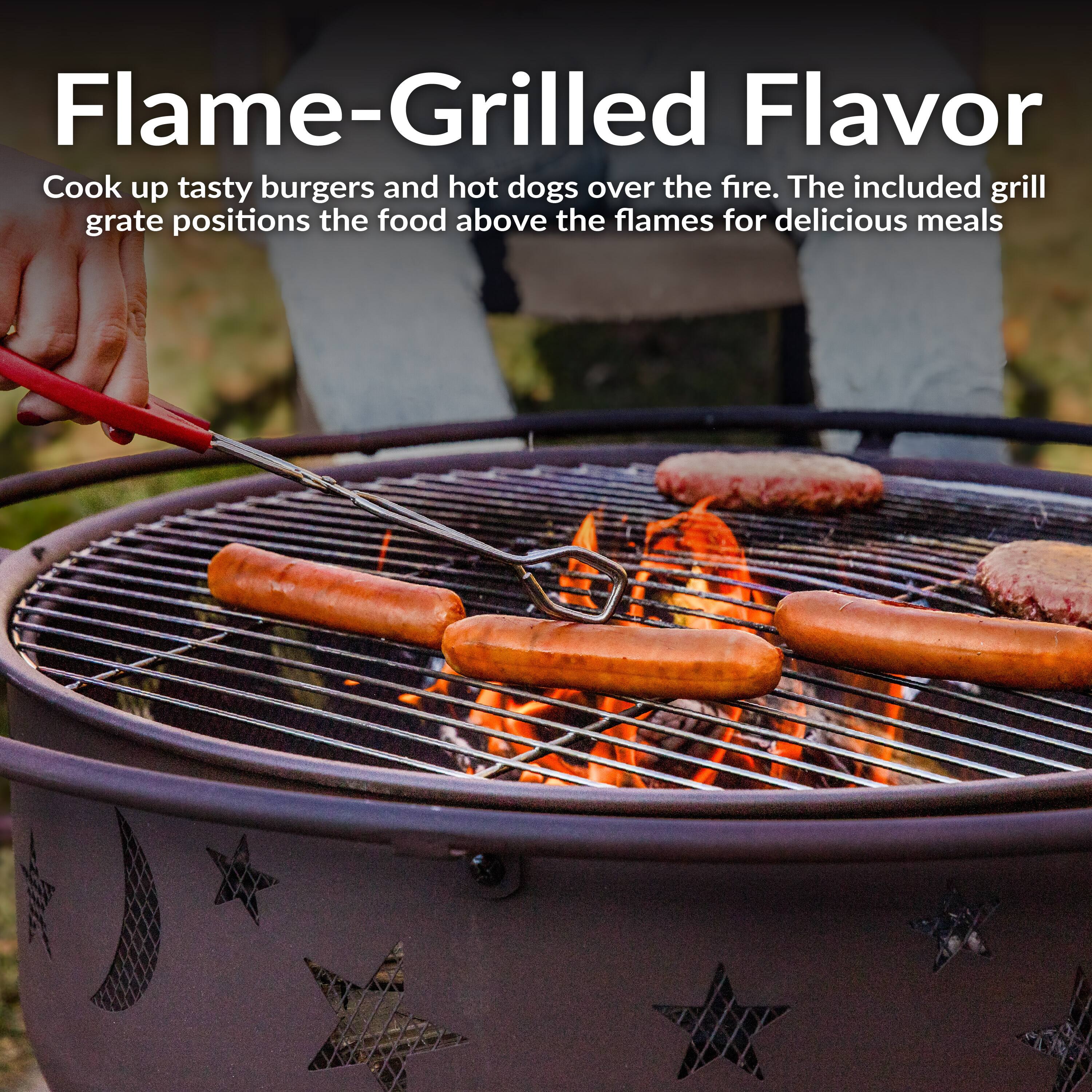 Flame-Grilled Flavor

Cook up tasty burgers and hot dogs over the fire. The included grill grate positions the food above the flames for delicious meals.