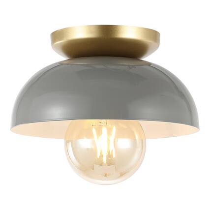 Front. Jonathan Y - Paulina 8.5" 1-Light Classic Industrial Iron LED Flush Mount, Gray/Gold Painting - Gray/Gold Painting.