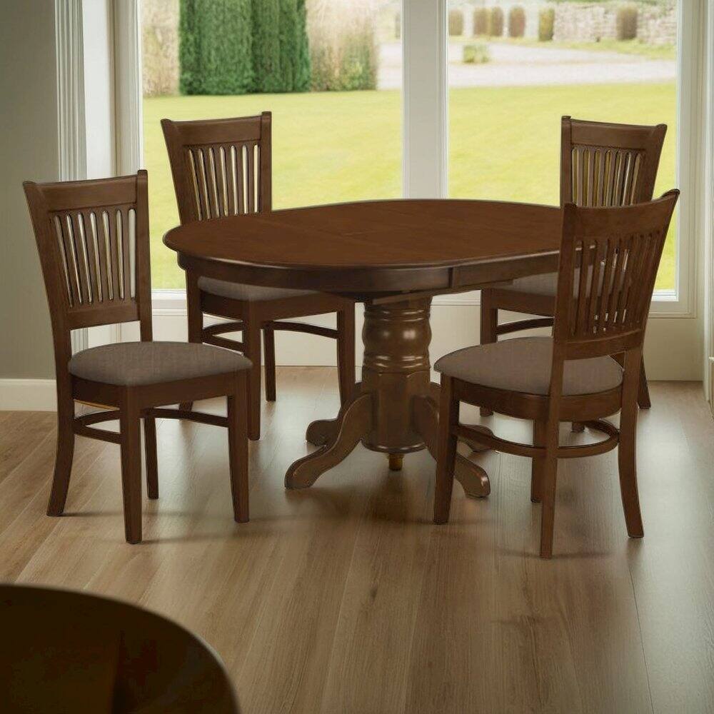 Back. FurniFact - Elegant Dining Room Table Set for 4 with Fabric Chairs and Extendable Leaf - Espresso.