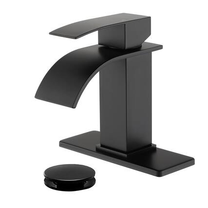 Front. Boyel Living - Black Faucet SUS304 Waterfall Spout cUPC Cartridge 60cm Supply Line Pop Up Drain - Matte Black.
