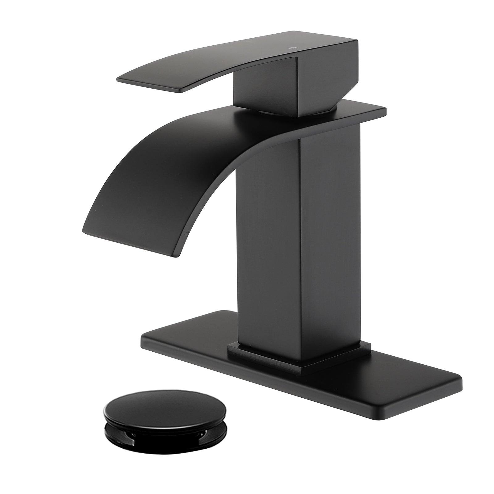 Front. Boyel Living - Black Faucet SUS304 Waterfall Spout cUPC Cartridge 60cm Supply Line Pop Up Drain - Matte Black.
