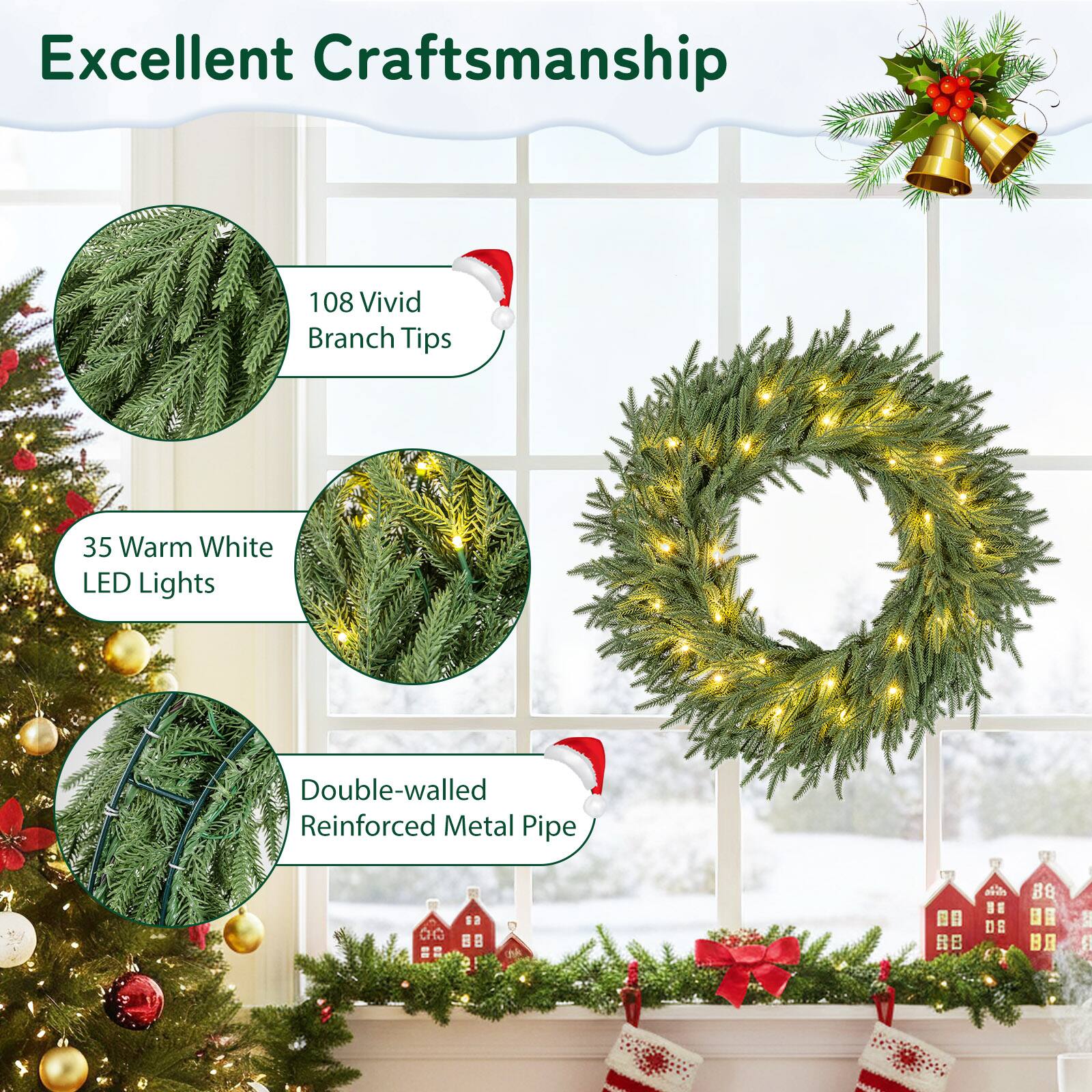 Excellent Craftsmanship

- 108 Vivid Branch Tips
- 35 Warm White LED Lights
- Double-walled Reinforced Metal Pipe