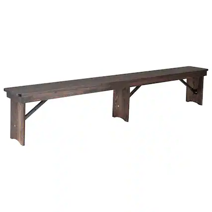 Front. Emma + Oliver - 8' x 12" Antique Rustic Solid Pine Folding Farm Bench - Portable Bench - Mahogany.