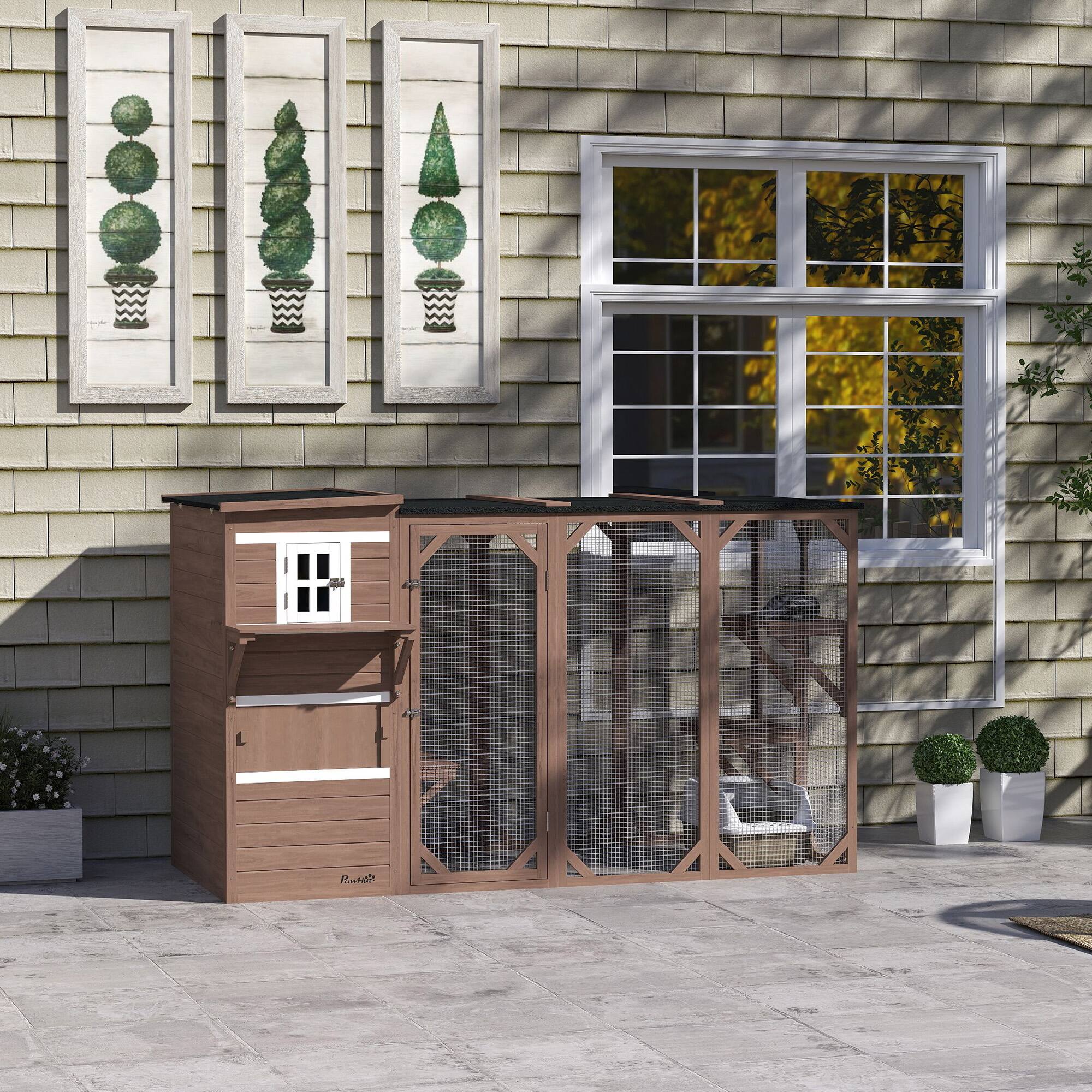 Alt View 1. Pawhut - Outdoor Cat House for 3 Kitties.