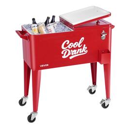 VEVOR - 80 Quart Rolling Ice Chest, Holds up to 50 Bottles / 110 Cans, Portable Patio Party Bar Drink Cooler Cart - Red