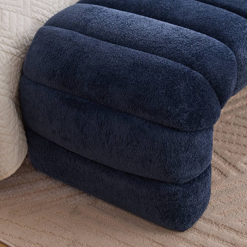 Alt View 1. Ropilly - Ropilly Upholstered Bed Bench Navy Chenille Tufted Daybed Chaise - Navy.