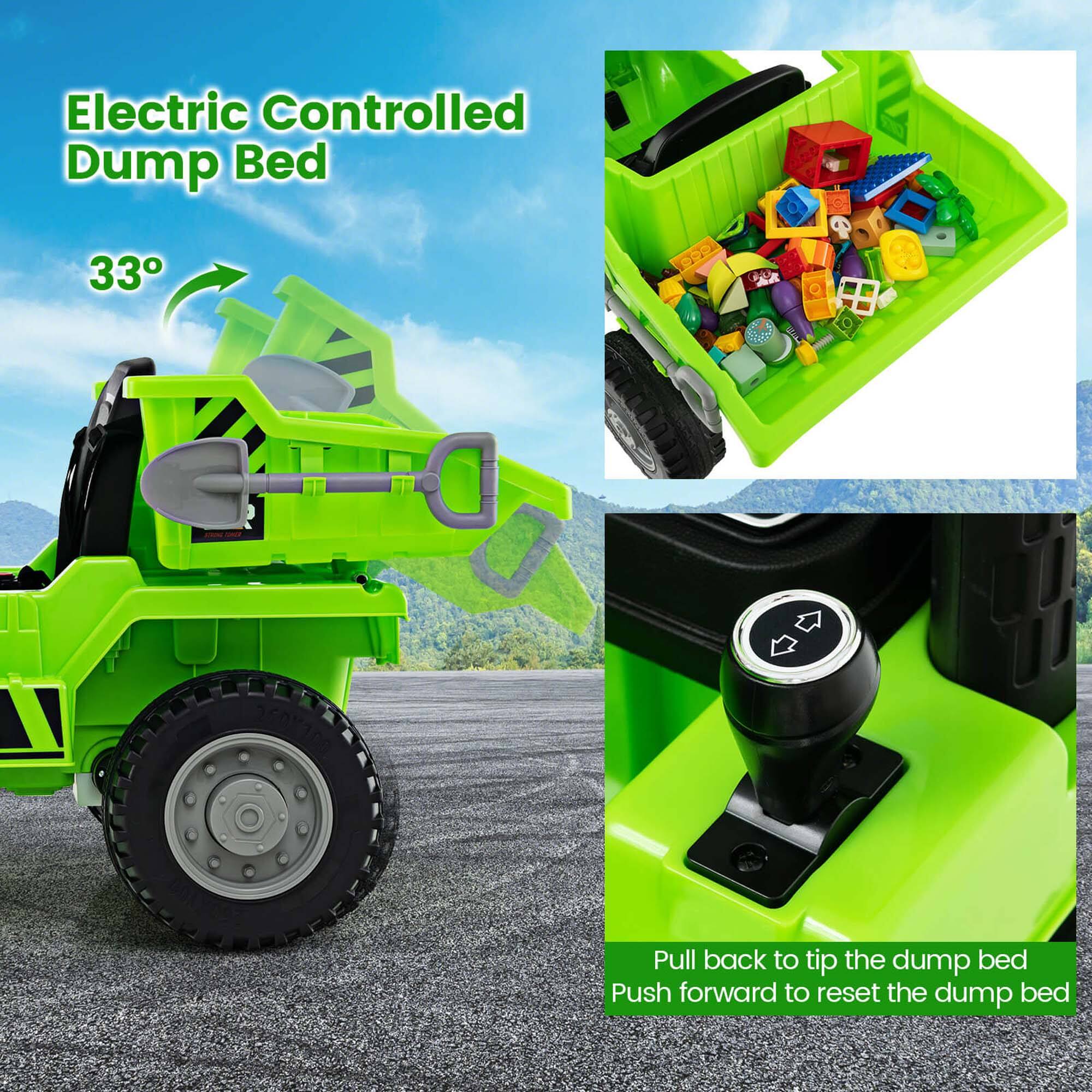 Electric Controlled Dump Bed

33°

Pull back to tip the dump bed
Push forward to reset the dump bed