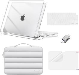 mosiso - For MacBook Neo 13-Inch 2026 A3404 A18 Pro Chip, Protective Hard Shell&Puffy Sleeve Bag&Keyboard Skin&Screen Film&Type C - Crystal Clear