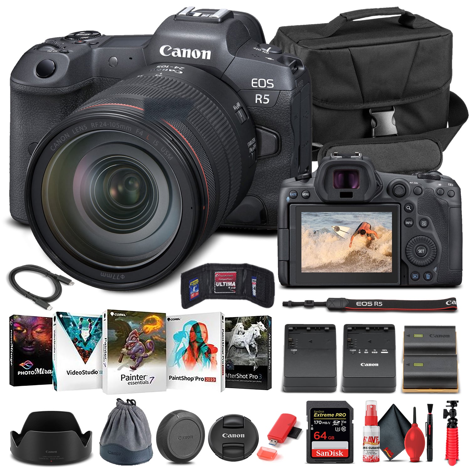 Canon - EOS R5 Mirrorless Camera W/ 24-105mm f/4L Lens 4147C013 - Basic Bundle