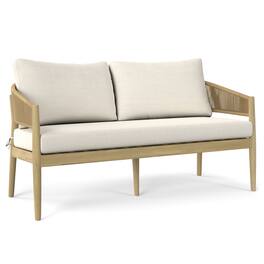 Simpli Home - Bayshore 59 inch Wide Contemporary Outdoor Sofa in Polyester Fabric, Fully Assembled - Natural