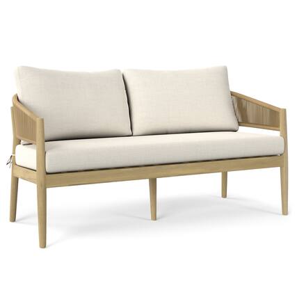 Front. Simpli Home - Bayshore 59 inch Wide Contemporary Outdoor Sofa in Polyester Fabric, Fully Assembled - Natural.