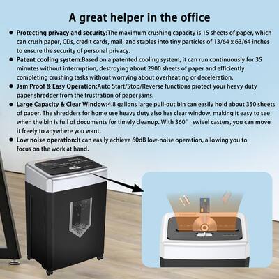 Bonsaii 15 Sheet Cross Cut Paper Shredder Heavy Duty Office Use Bonsaii 15 Sheet Cross Cut Paper Shredder Heavy Duty Office Use