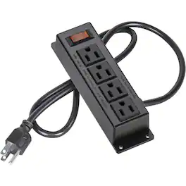 PARKER SLATER - Wall Mount Power Strip with 4 Outlets, Switch, 3FT Flat Plug Cord, Under Desk Mount – Office, Home, Industrial Use - Black