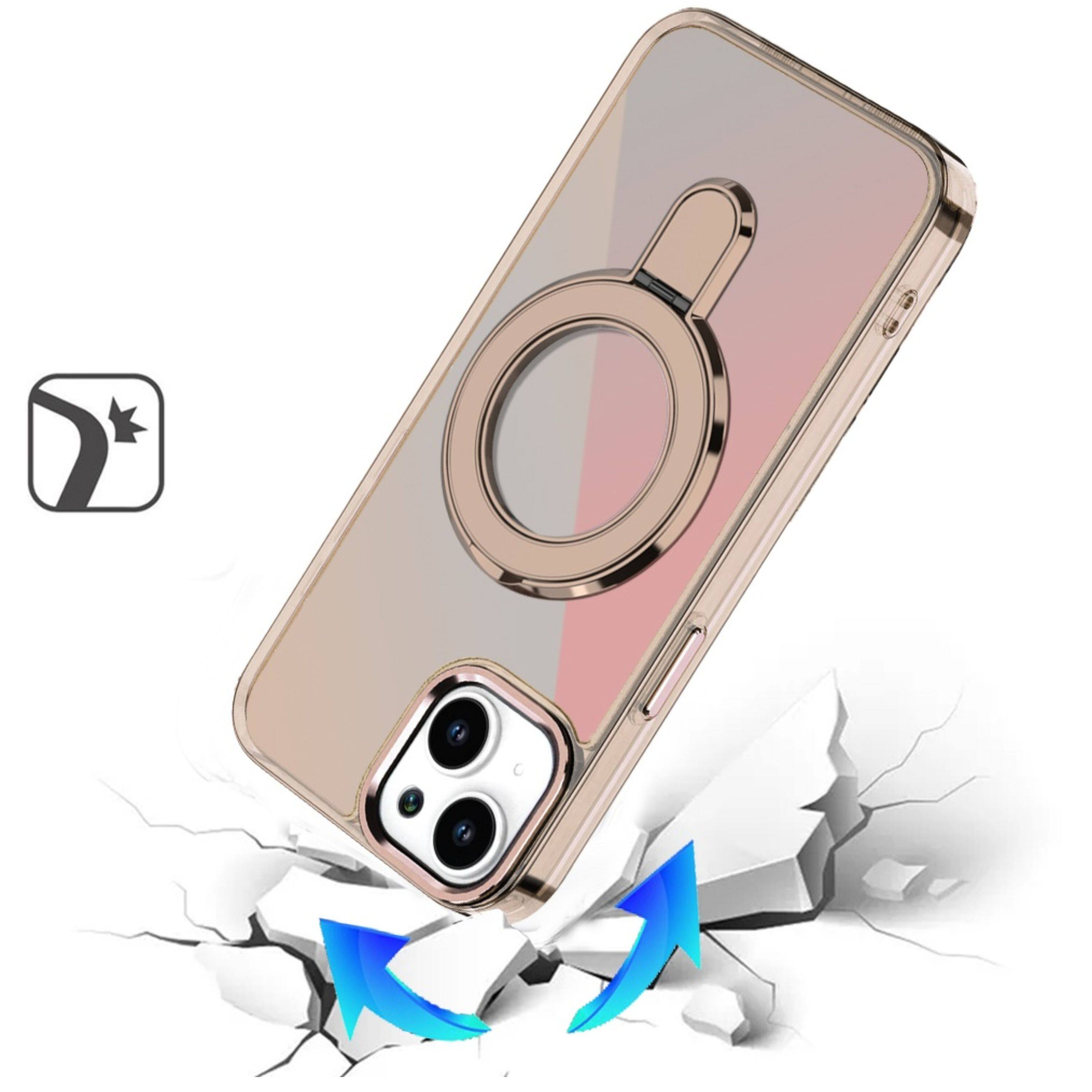 Angle. Kitcheniva - Radiant Chrome Magnetic Circle Stand Phone Case With 2 Pcs Tempered Glass For iPhone 15 Plus Desert Titanium - Desert TitaniumTitanium.