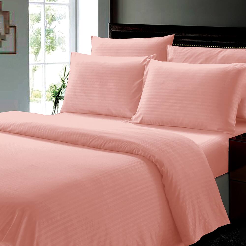 Alt View 1. Plazatex - Plazatex Dobby Stripe Luxurious Ultra Soft Moisture Wicking Solid Color 6 Pieces Sheet Set Queen Blush - Blush.