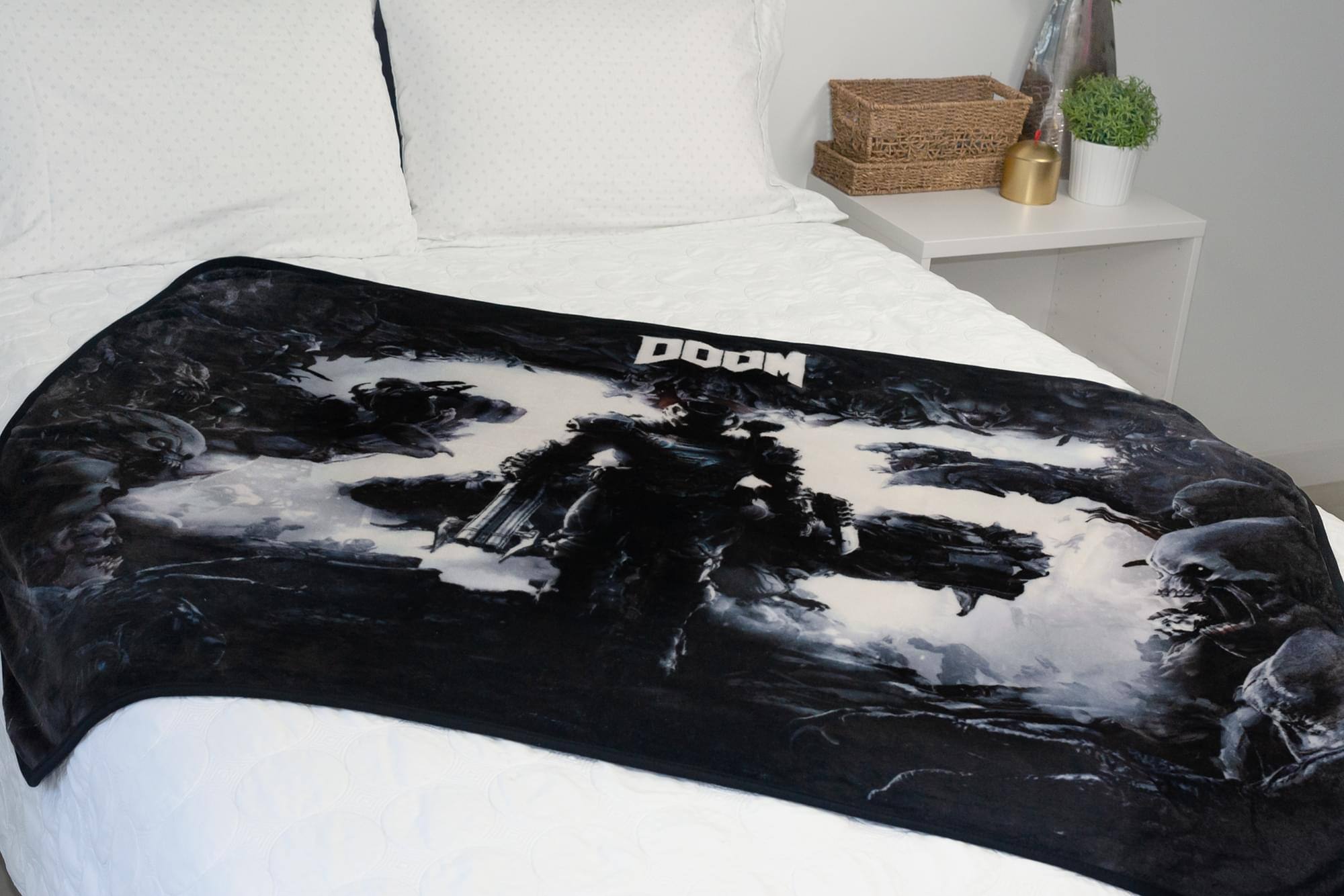 Alt View 3. Just Funky - Doom Eternal Doomslayer 45x 60 Inch Fleece Throw Blanket - Gray.