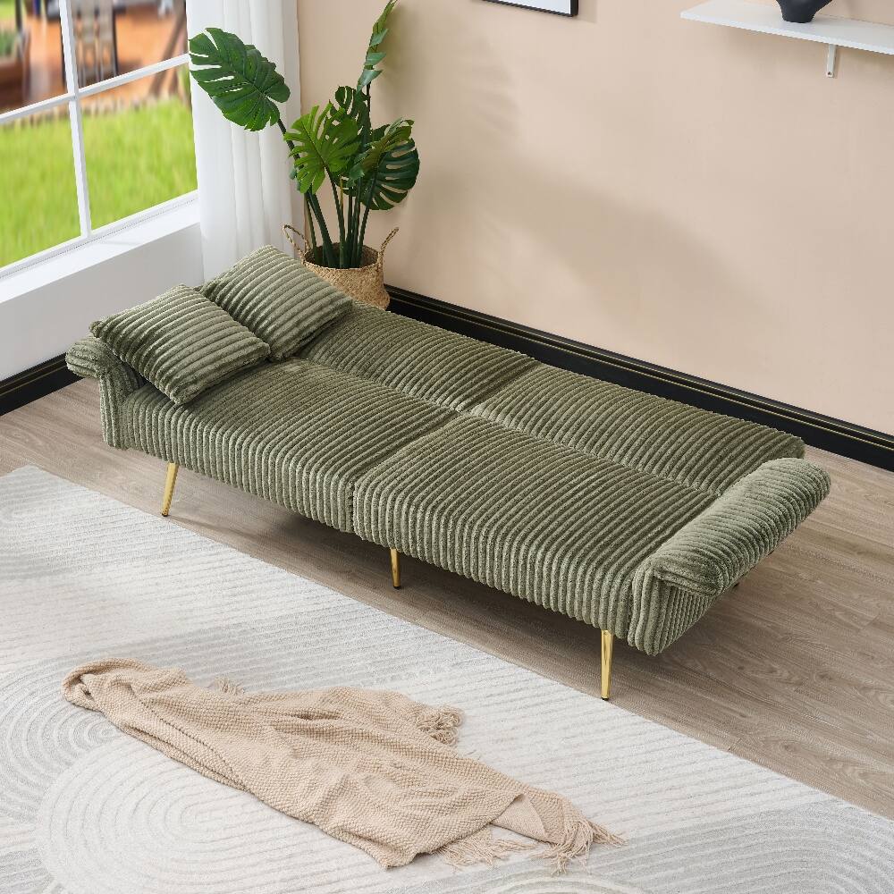 Alt View 4. Loheer - Loheer 79 Inch Corduroy Sofa Bed Foldable Double Sofa with Folding Armrests Green - Green.