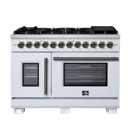 Front. Forno Appliances - 48 in. Wide 8 Burner Capriasca 6.58 Cu. Ft. Freestanding Dual Fuel True Convection Range with French Doors - White.