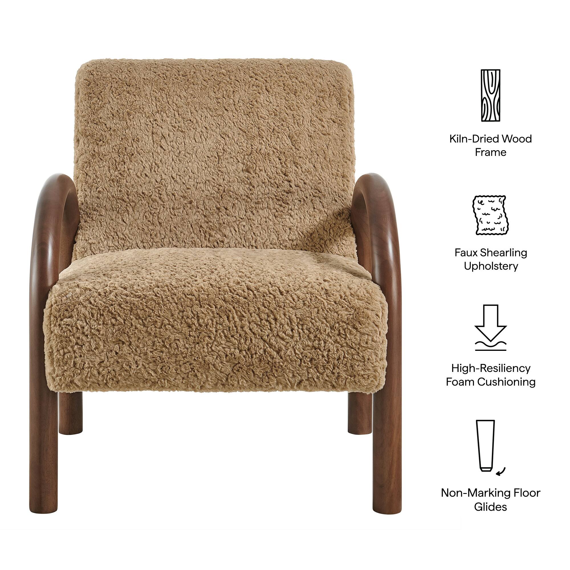 Kiln-Dried Wood Frame  
Faux Shearling Upholstery  
High-Resiliency Foam Cushioning  
Non-Marking Floor Glides