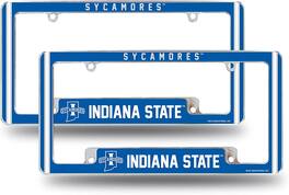 Rico Industries - Indiana State NCAA Sycamores (Set of 2) Chrome Metal License Plate Frames with Bold Full Frame Design - Multi