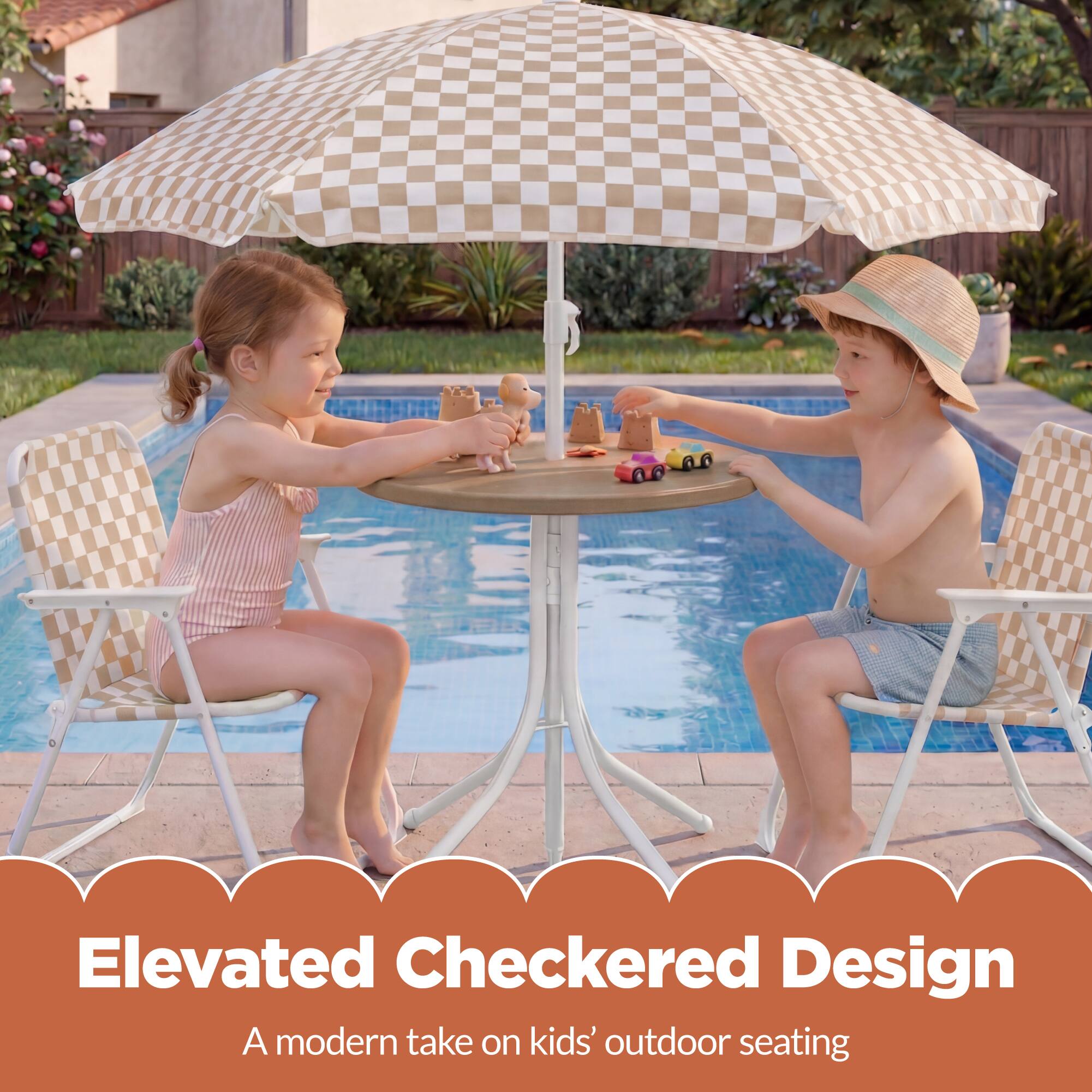 Elevated Checkered Design  
A modern take on kids' outdoor seating