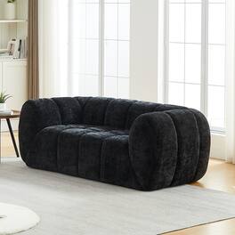 Anysun - Chenille Pure Foam Loveseat Sofa – Modern Quilted Cloud, Deep-Seat Comfortable Chenille Frabic - Black