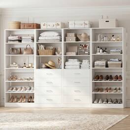 Aheaplus - 92.6'' Wide Walk-in Closet System with 8 Drawers and Adjustable Shelves, 4-Pack - White