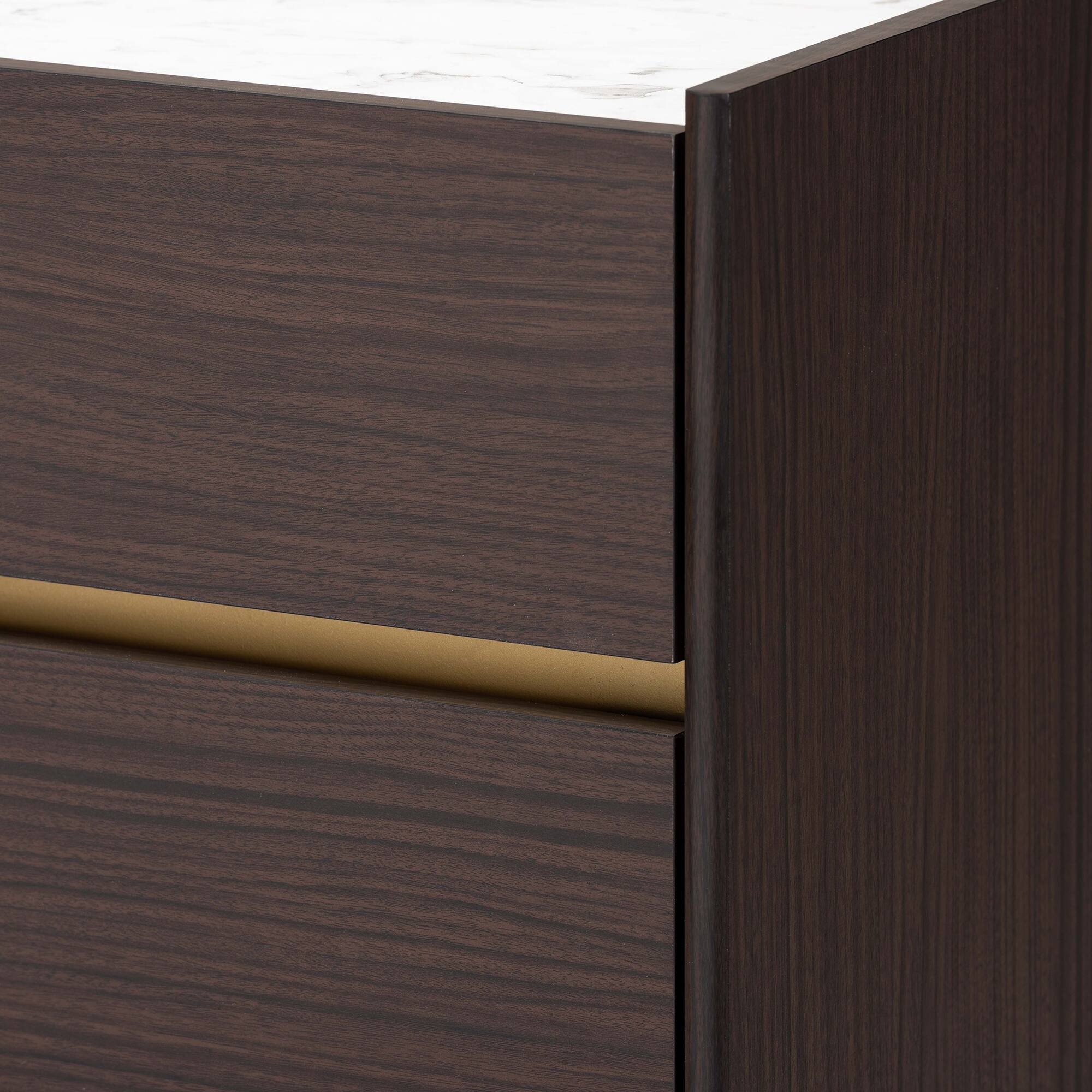 Alt View 1. Baxton Studio - Walker Modern and Contemporary Finished Wood 5-Drawer Chest with Faux Marble Top - Dark Brown/Marble/Gold.