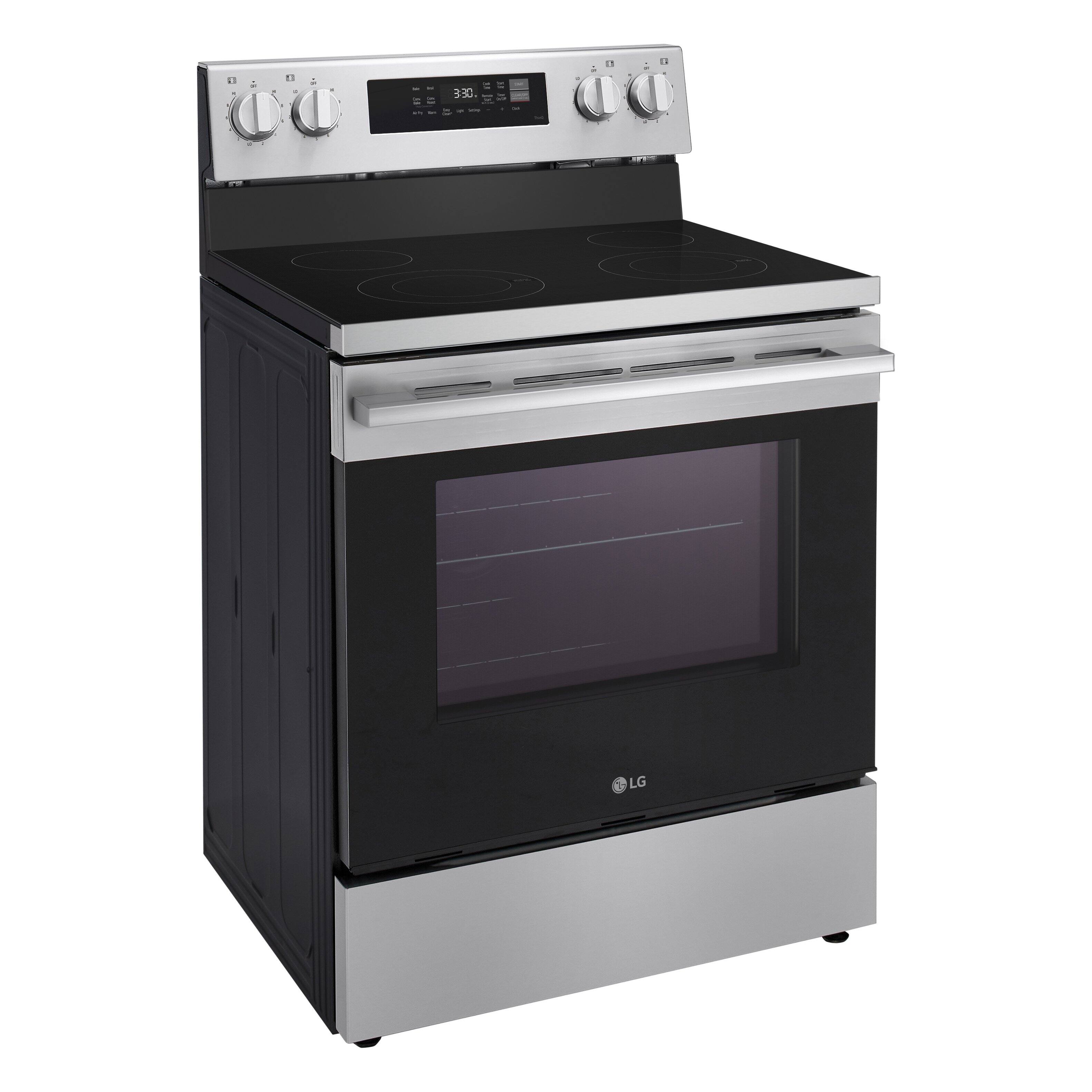Left. LG - 6.3 Cu. Ft. Freestanding Electric Convection Smart Range with Air Fry and WideView Window - Stainless Steel.