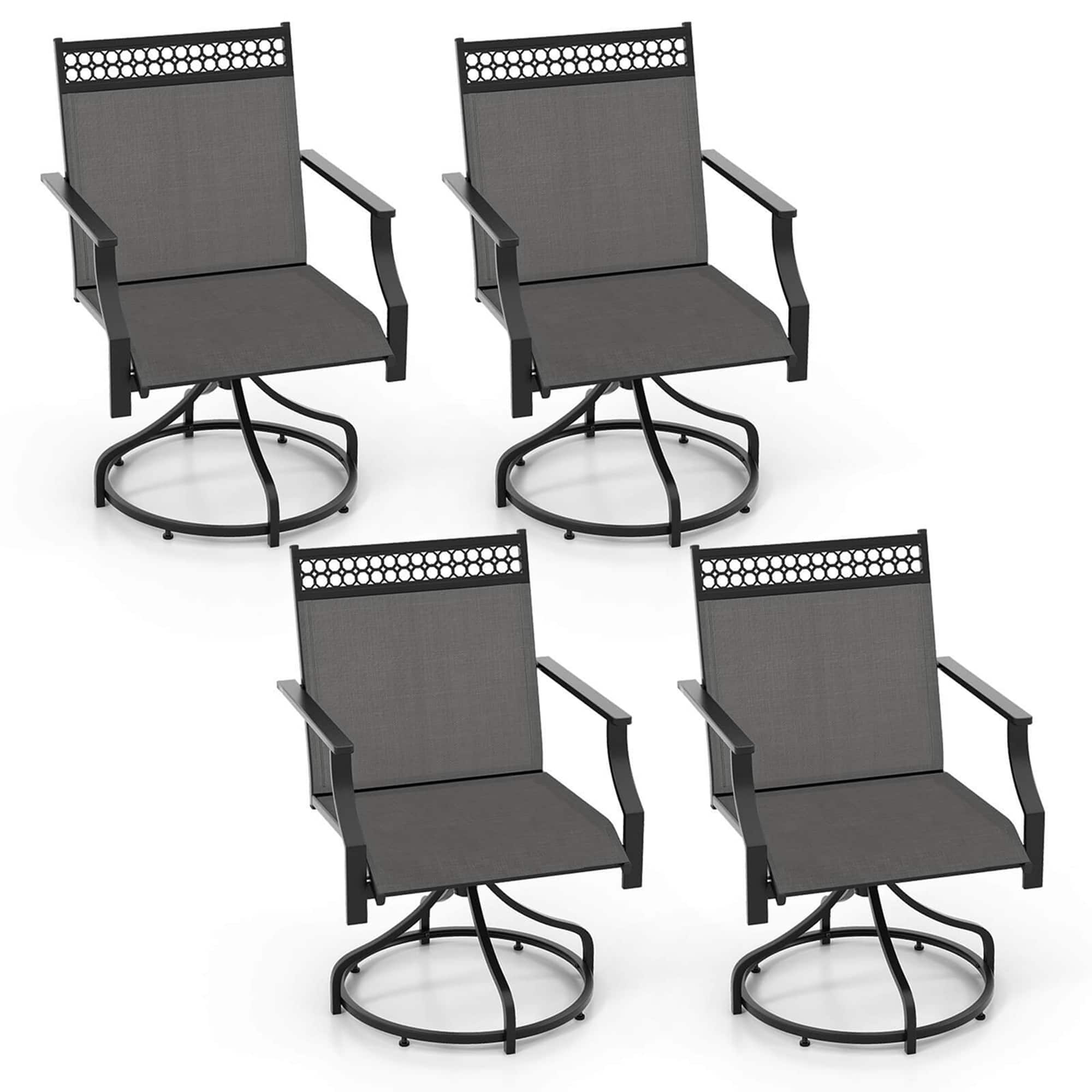 Front. Costway - Patio Swivel Dining Chairs Set of 4 with Quick-Drying Fabric and Metal Frame - Gray.