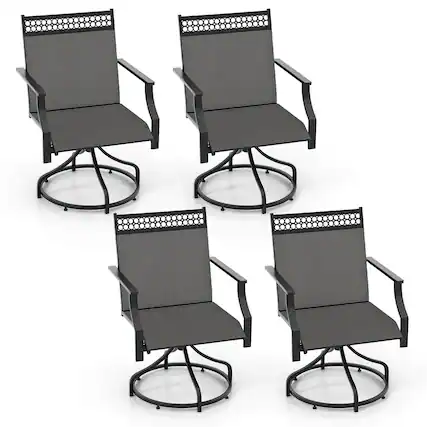 Front. Costway - Patio Swivel Dining Chairs Set of 4 with Quick-Drying Fabric and Metal Frame - Gray.