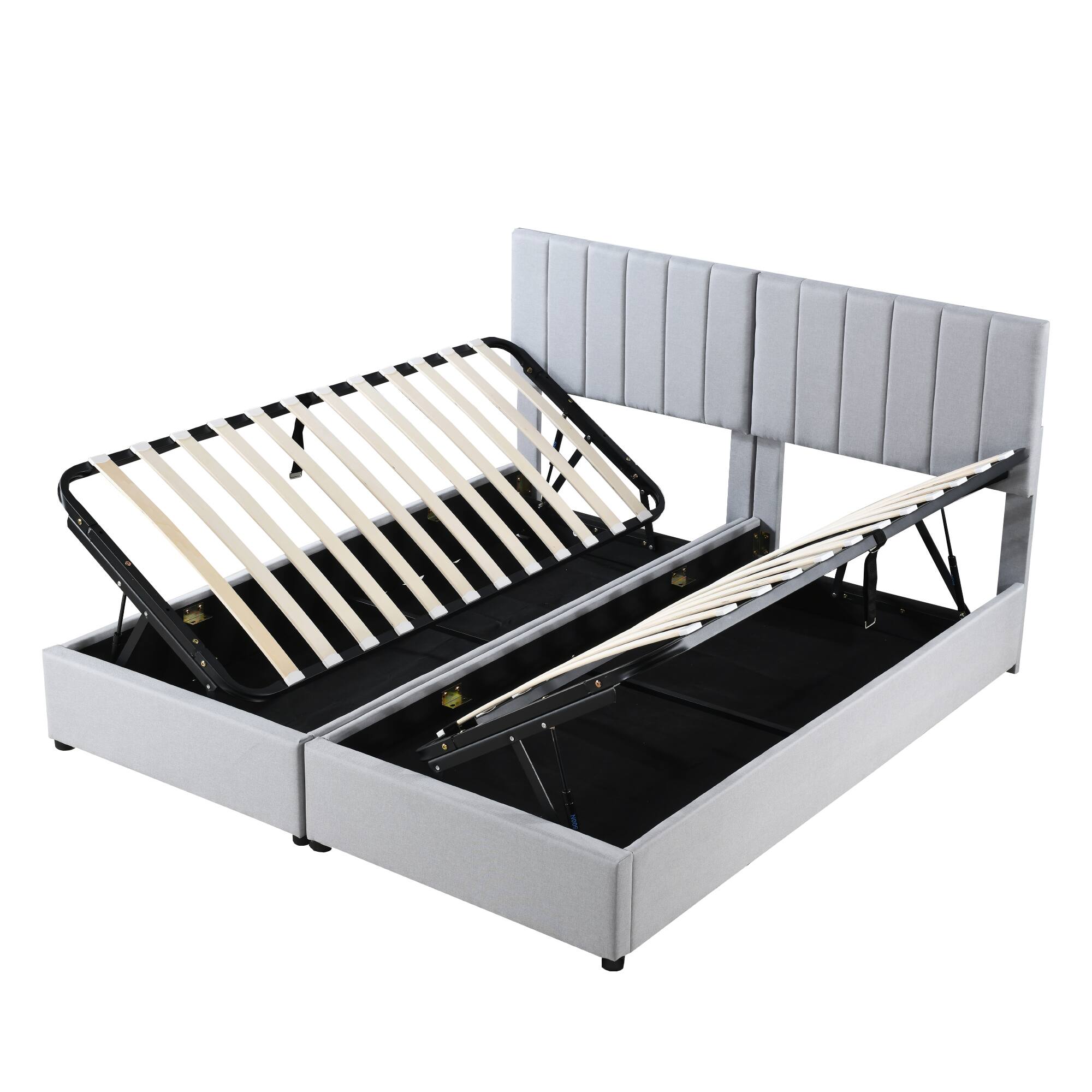 Alt View 6. Tiramisubest - King Size Upholstered Platform Bed with a Hydraulic Storage System, Gray - Gray.