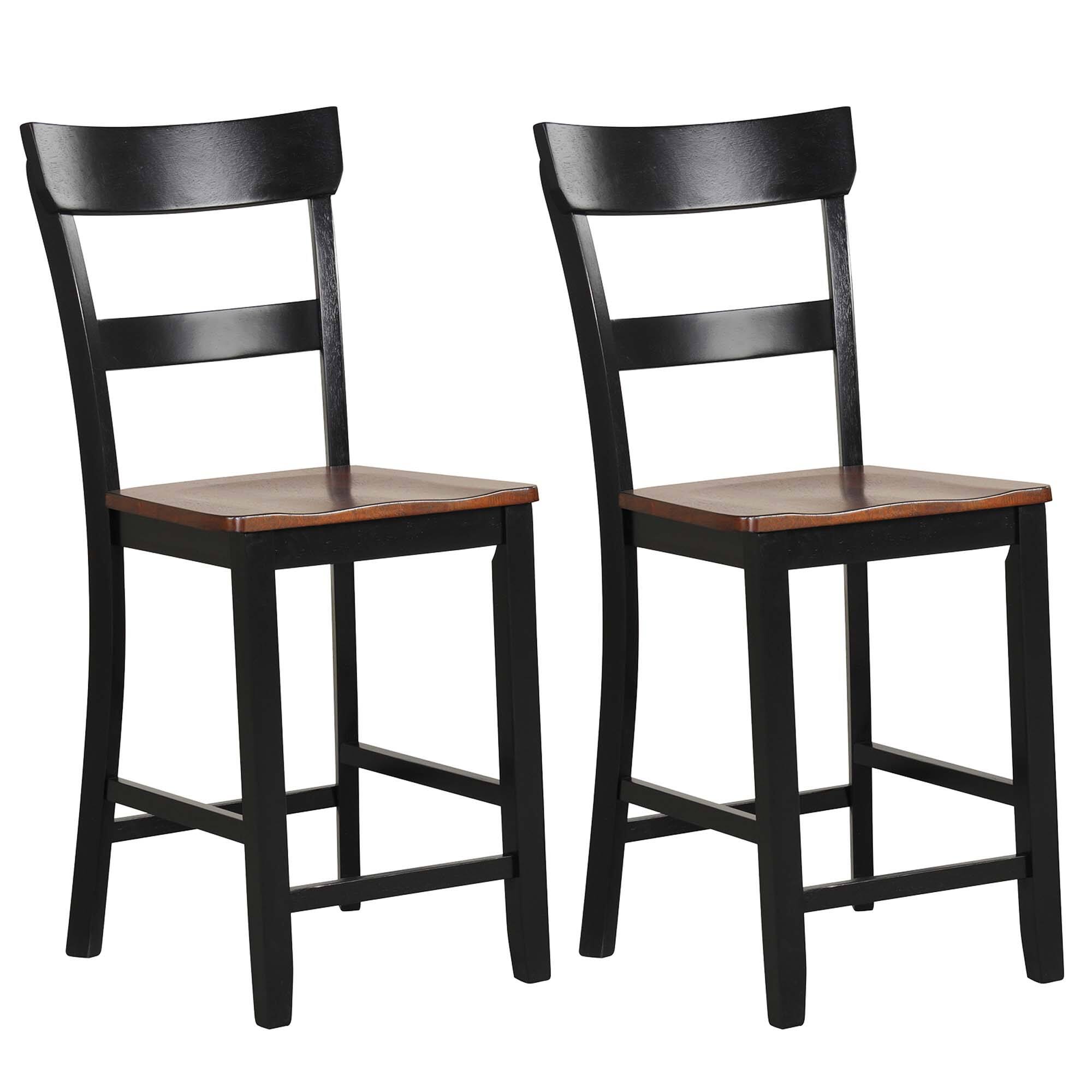 Front. Costway - Wooden Bar Stool Set of 2 Bar Chairs with LVL Rubber Wood Frame, Backrest, Footrest - Black.