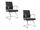 Front. LeisureMod - Set of 2 Benmar Ribbed Leather Upholstered Office Chair with Chrome Arms and Sled Base Desk Seating for Home or Office - Black.
