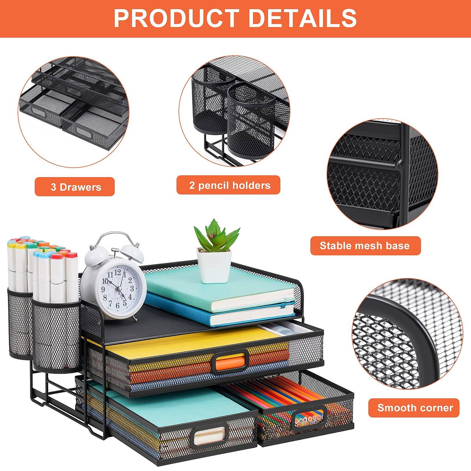 PRODUCT DETAILS

- 3 Drawers
- 2 pencil holders
- Stable mesh base
- Smooth corner