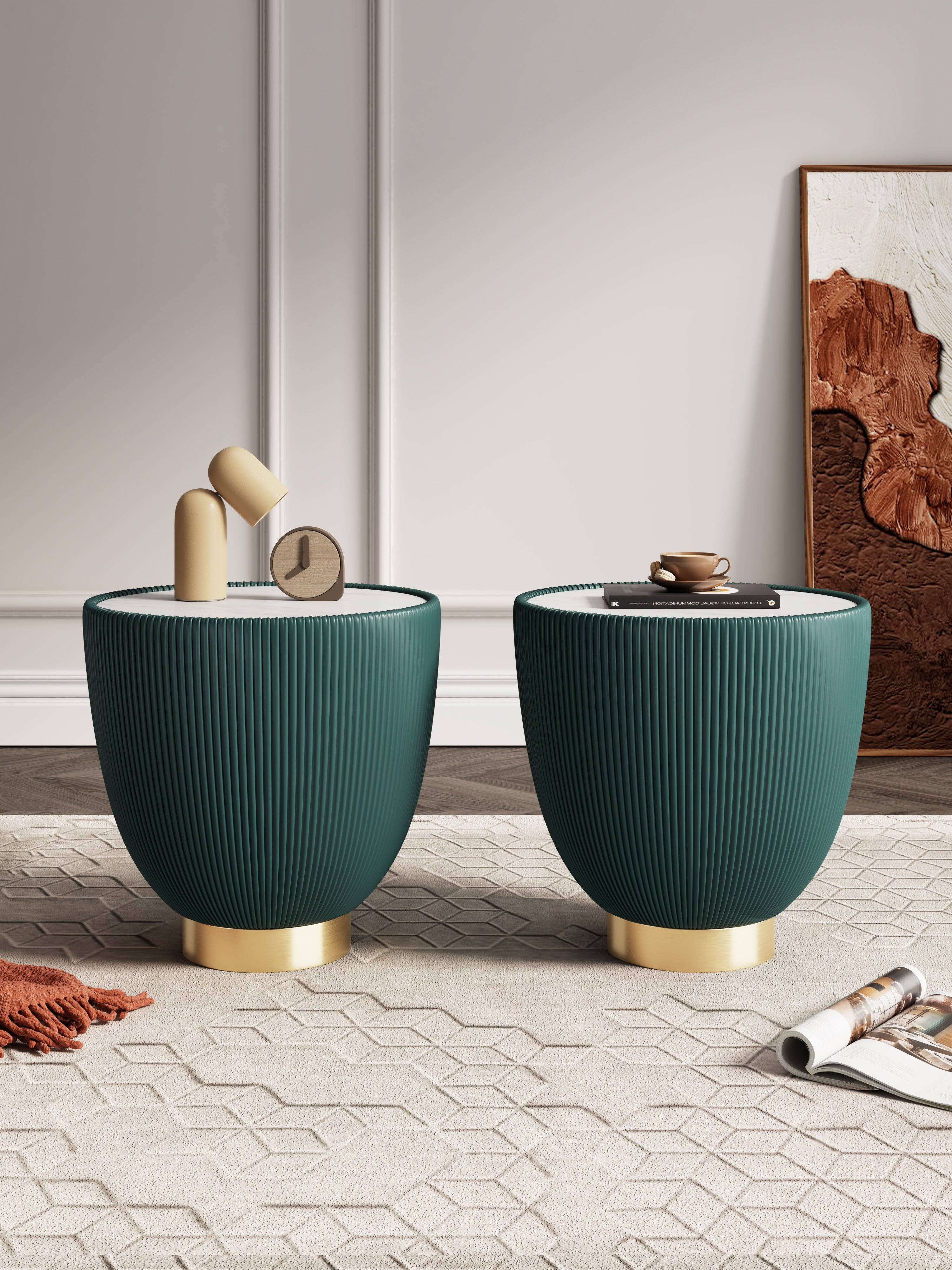 Angle. Manhattan Comfort - Anderson Modern Sintered Stone Top Upholstered End Table - Set of 2 - Green.