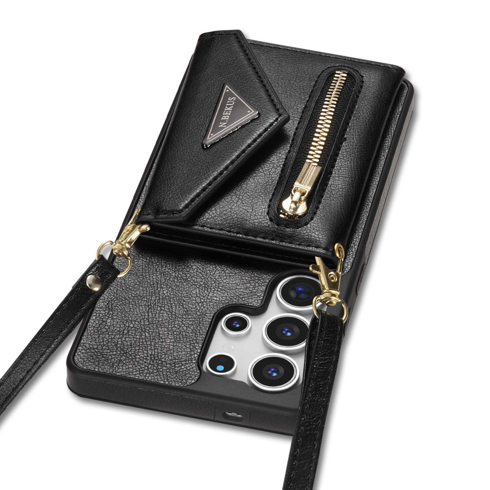 Alt View 3. Dteck - Crossbody Wallet Case for Samsung Galaxy S26 Ultra, Shockproof PU Leather Stand Cover with Zipper Pocket and Card Slots - Black.