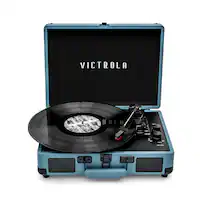 Victrola - Journey Bluetooth Suitcase Record Player with 3-speed Turntable - Smoke Blue - Front_Zoom