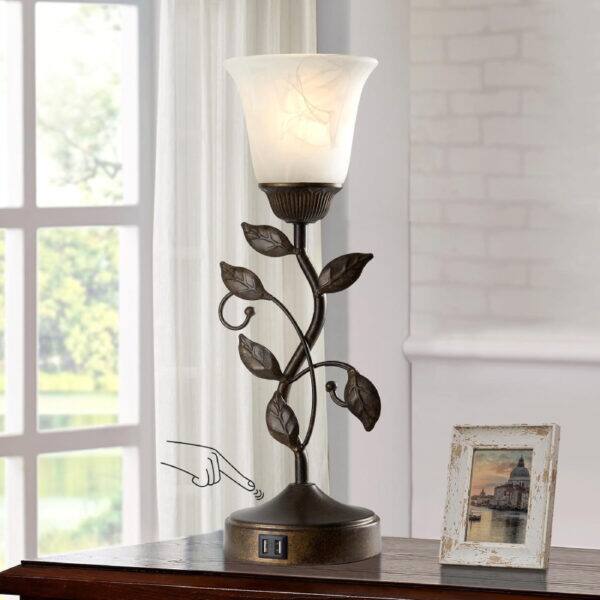 Alt View 1. Crescents Edge - White Metal Leaf Torchiere Table Lamp - White.